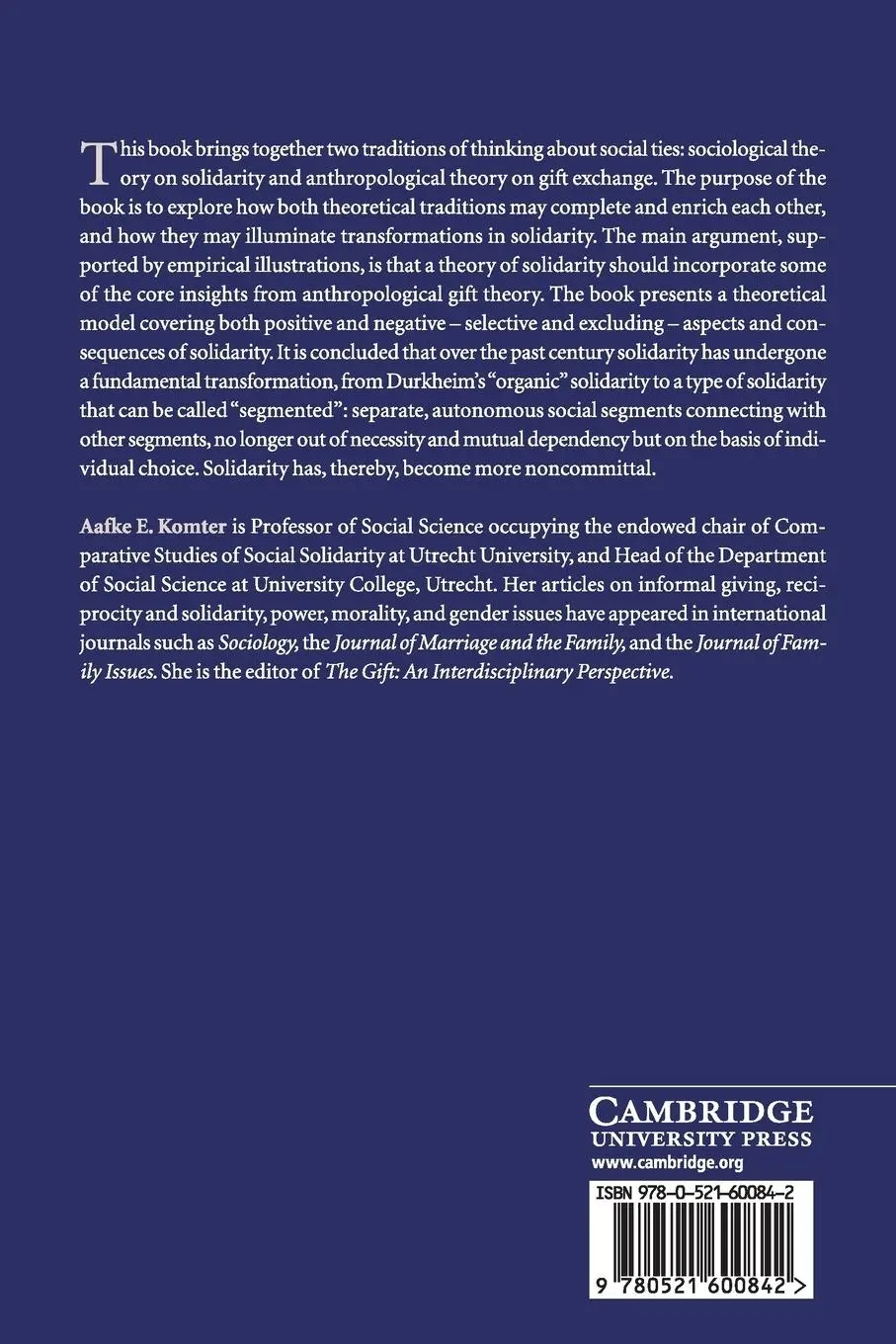 Rückseite: 9780521600842 | Social Solidarity and the Gift | Aafke E. Komter | Taschenbuch | 2015