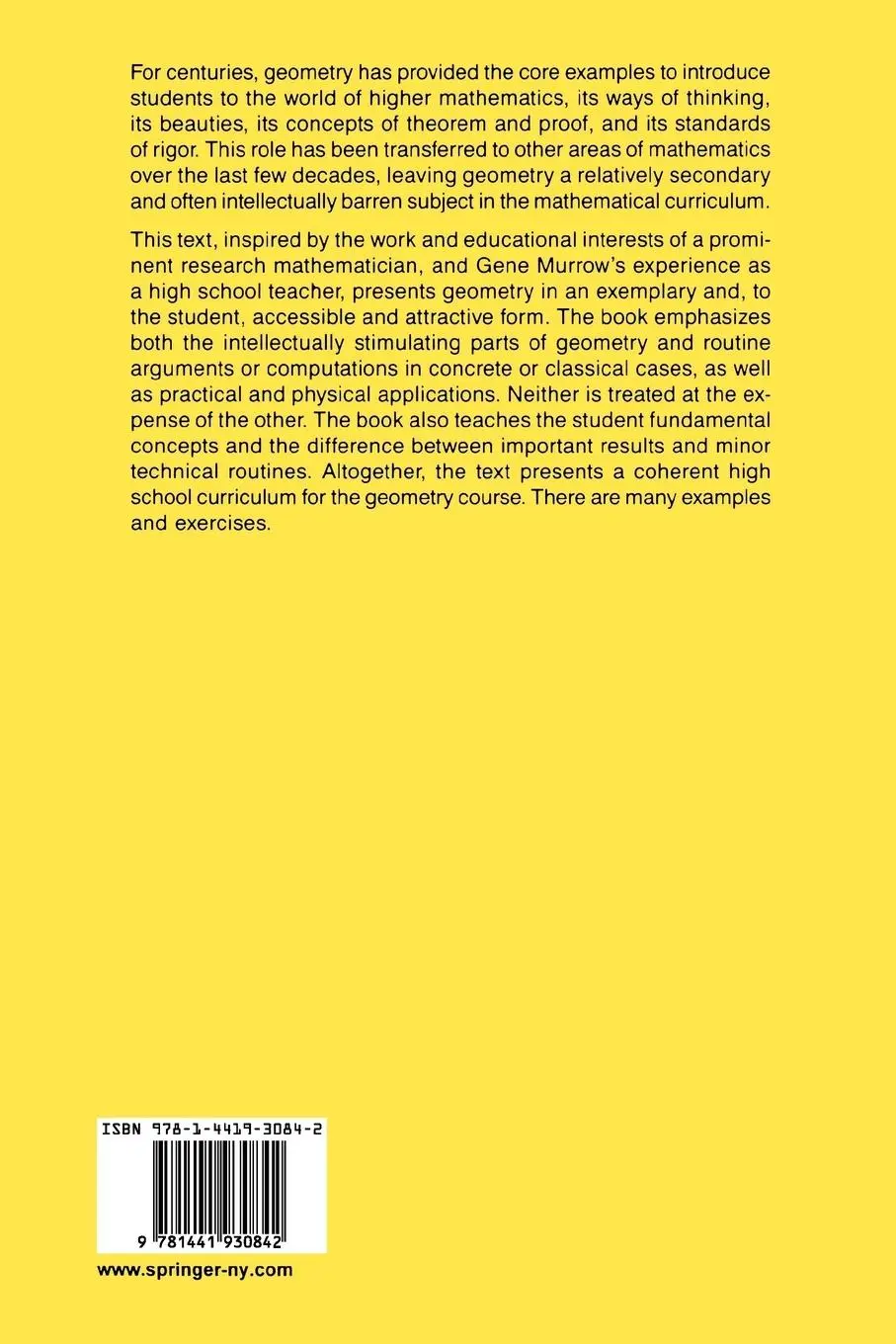 Rückseite: 9781441930842 | Geometry | A High School Course | Gene Murrow (u. a.) | Taschenbuch
