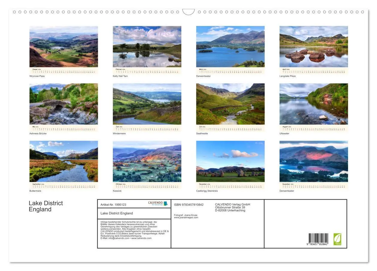 Bild: 9783457810842 | Lake District England (Wandkalender 2026 DIN A2 quer), CALVENDO...