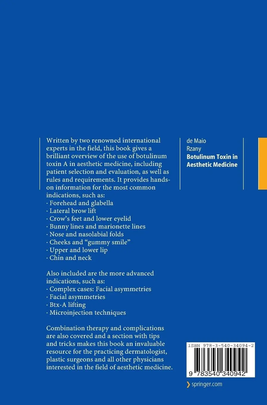 Rückseite: 9783540340942 | Botulinum Toxin in Aesthetic Medicine | Berthold Rzany (u. a.) | Buch