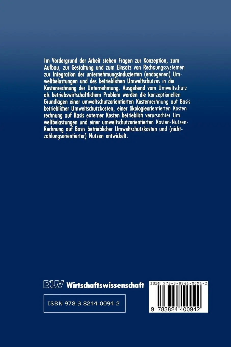 Rückseite: 9783824400942 | Umweltkostenrechnung | Ursula Roth | Taschenbuch | 314 S. | Deutsch