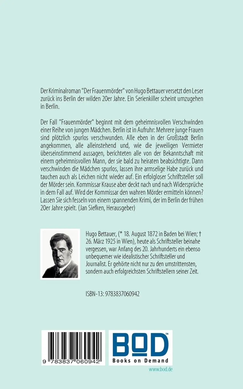 Rückseite: 9783837060942 | Der Frauenmörder | Kriminalroman | Hugo Bettauer | Taschenbuch | 2008