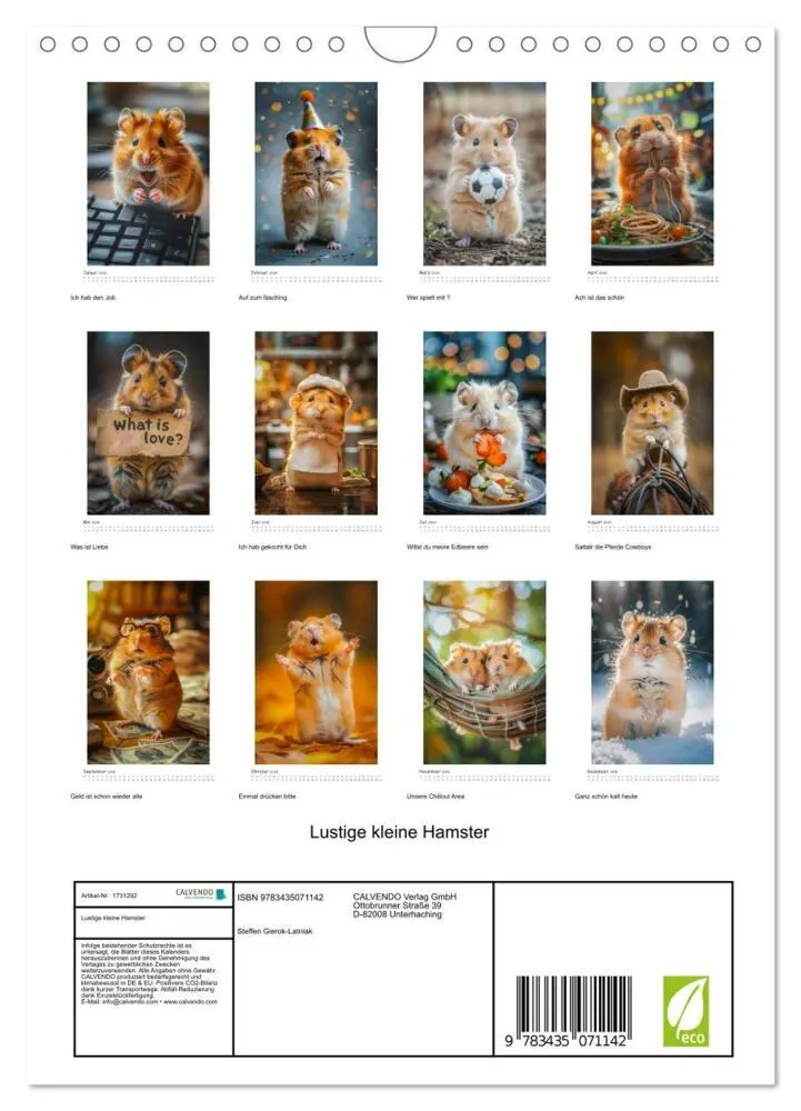 Bild: 9783435071142 | Lustige kleine Hamster (Wandkalender 2025 DIN A4 hoch), CALVENDO...