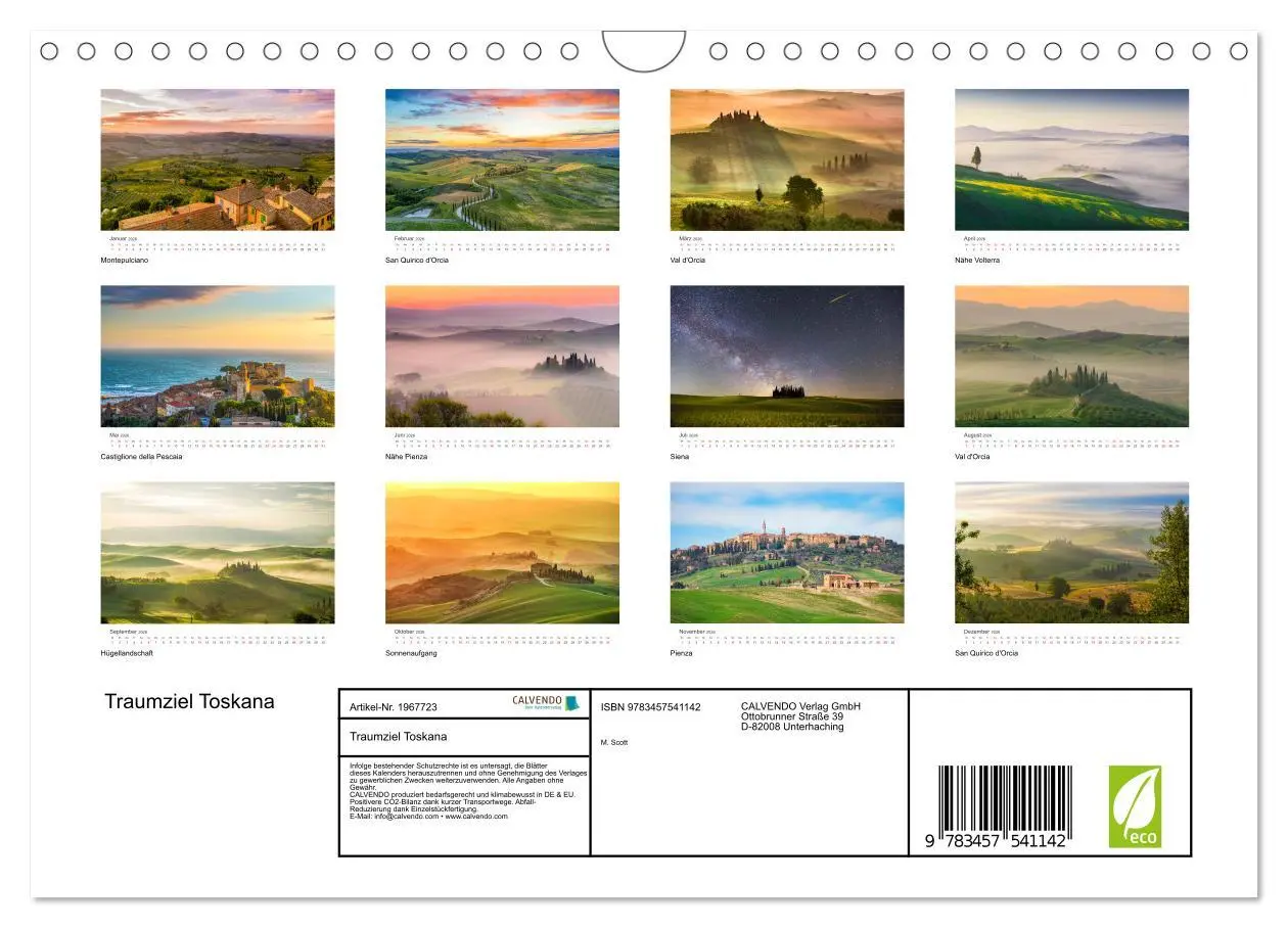 Bild: 9783457541142 | Traumziel Toskana (Wandkalender 2026 DIN A4 quer), CALVENDO...
