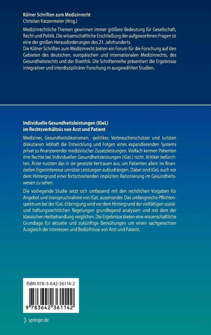 Rückseite: 9783642361142 | Individuelle Gesundheitsleistungen (IGeL) | Tobias Voigt | Buch | xvii