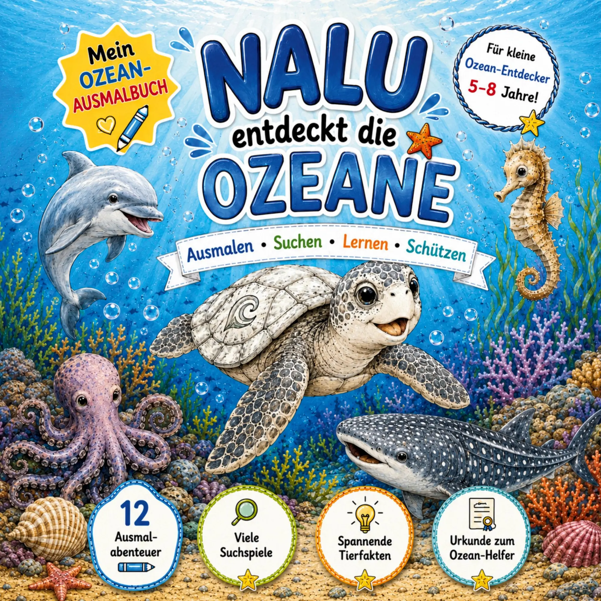 Cover: 9783696371142 | Nalu entdeckt die Ozeane | Ausmalen - Suchen - Lernen - Schützen