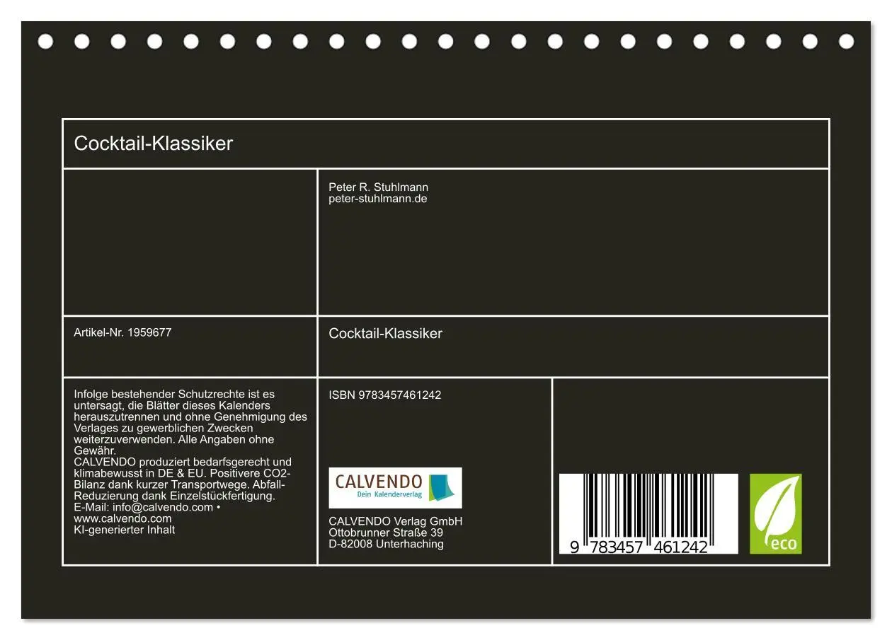 Bild: 9783457461242 | Cocktail-Klassiker (Tischkalender 2026 DIN A5 quer), CALVENDO...