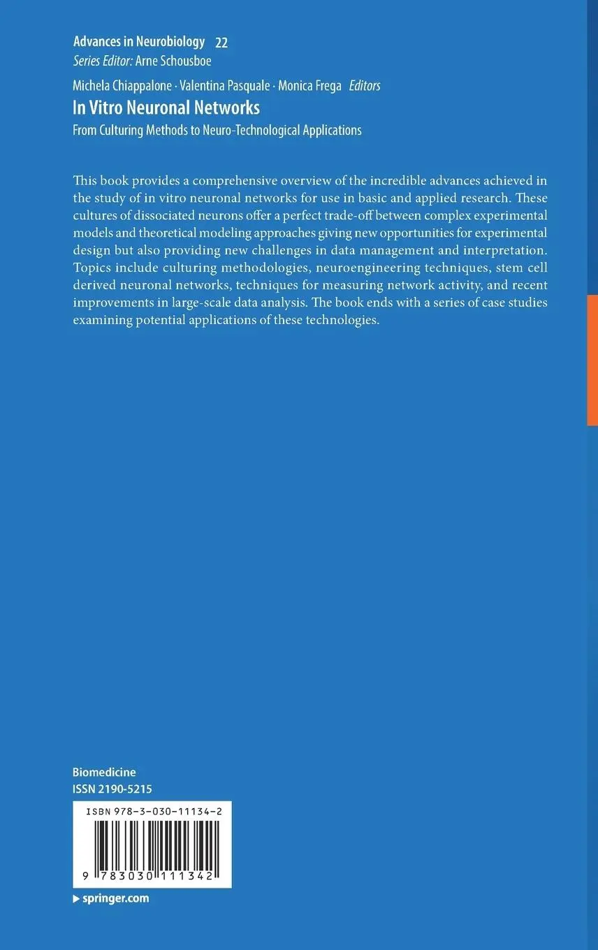 Rückseite: 9783030111342 | In Vitro Neuronal Networks | Michela Chiappalone (u. a.) | Buch | xv