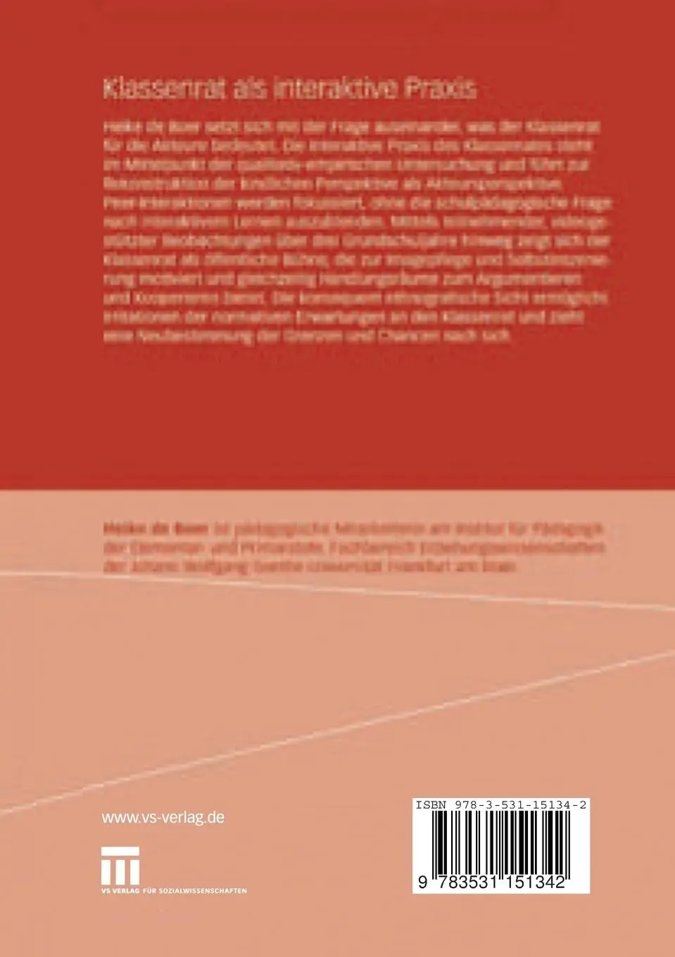 Rückseite: 9783531151342 | Klassenrat als interaktive Praxis | Heike De Boer | Taschenbuch | ix
