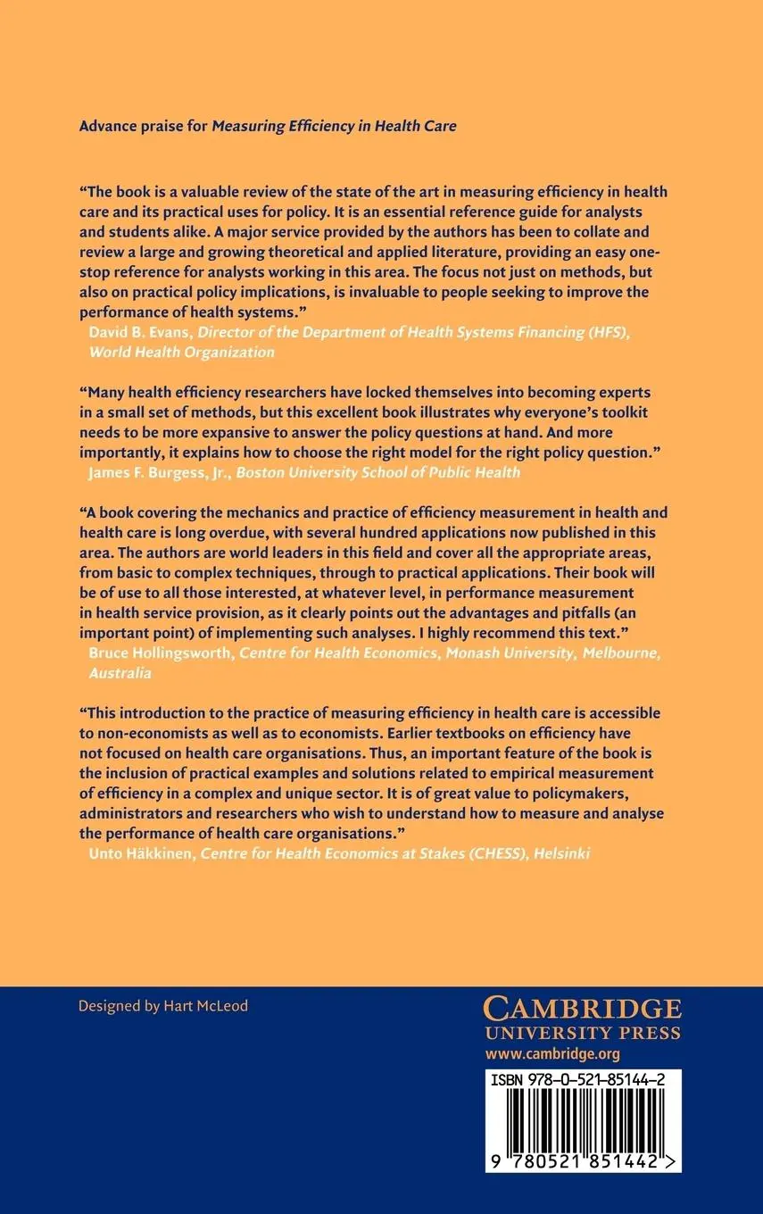 Rückseite: 9780521851442 | Measuring Efficiency in Health Care | Rowena Jacobs (u. a.) | Buch