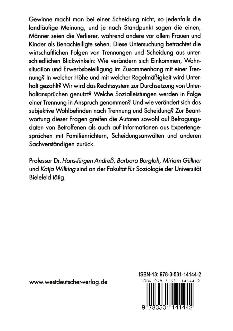 Rückseite: 9783531141442 | Wenn aus Liebe rote Zahlen werden | Hans-Jürgen Andreß (u. a.) | Buch