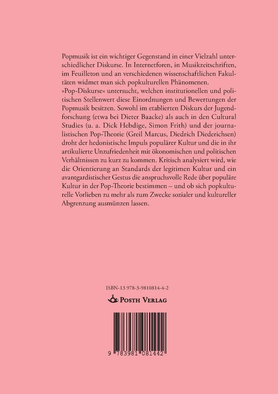 Rückseite: 9783981081442 | Pop-Diskurse. Zum Stellenwert von Cultural Studies, Pop-Theorie und...