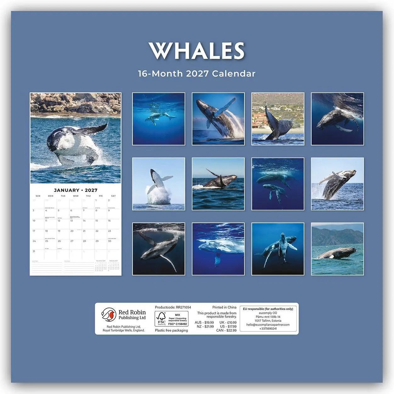 Rückseite: 9781837011742 | Whales - Wale 2027 - 16-Monatskalender | Robin Red | Kalender | 28 S.