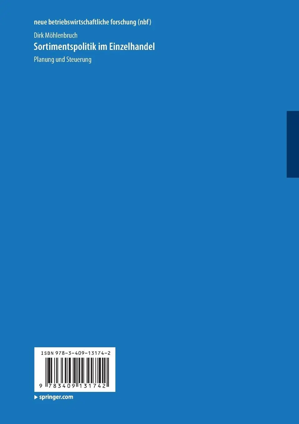 Rückseite: 9783409131742 | Sortimentspolitik im Einzelhandel | Planung und Steuerung | Buch | xi