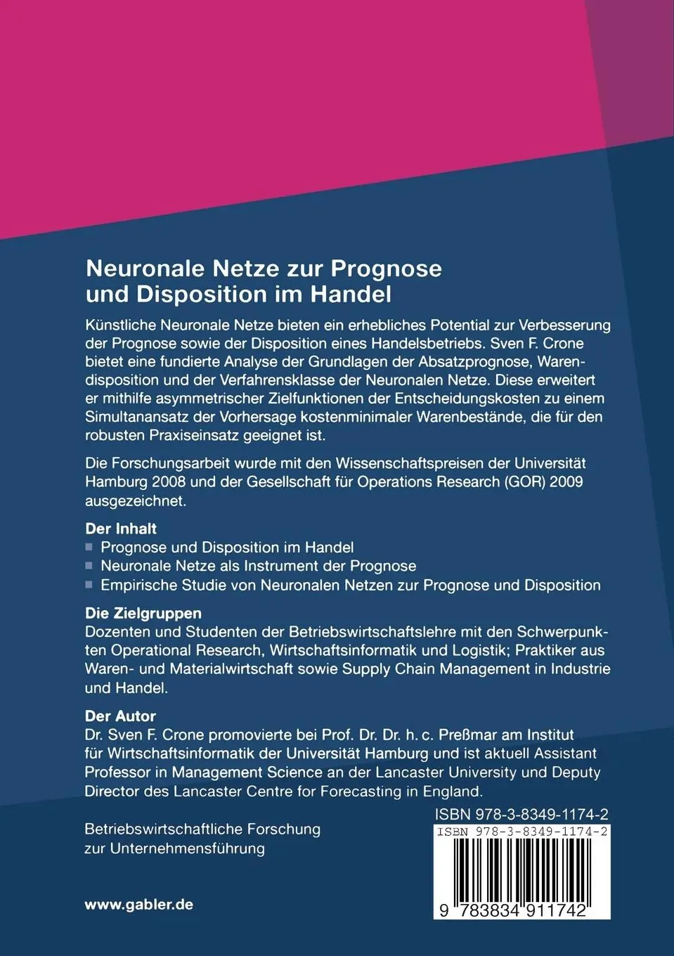 Rückseite: 9783834911742 | Neuronale Netze zur Prognose und Disposition im Handel | Sven Crone