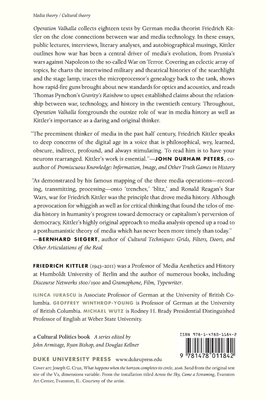 Rückseite: 9781478011842 | Operation Valhalla | Writings on War, Weapons, and Media | Kittler