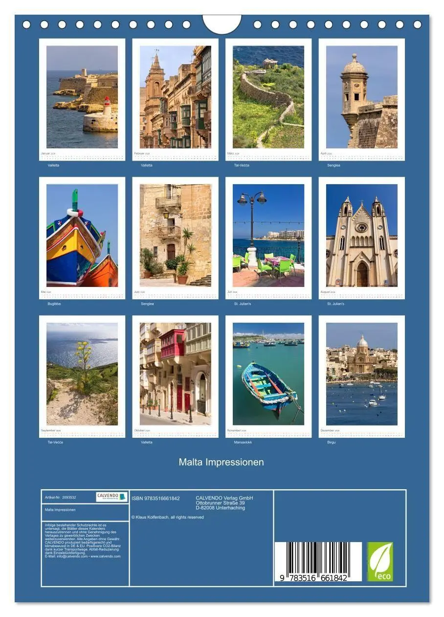Bild: 9783516661842 | Malta Impressionen (Wandkalender 2026 DIN A4 hoch), CALVENDO...