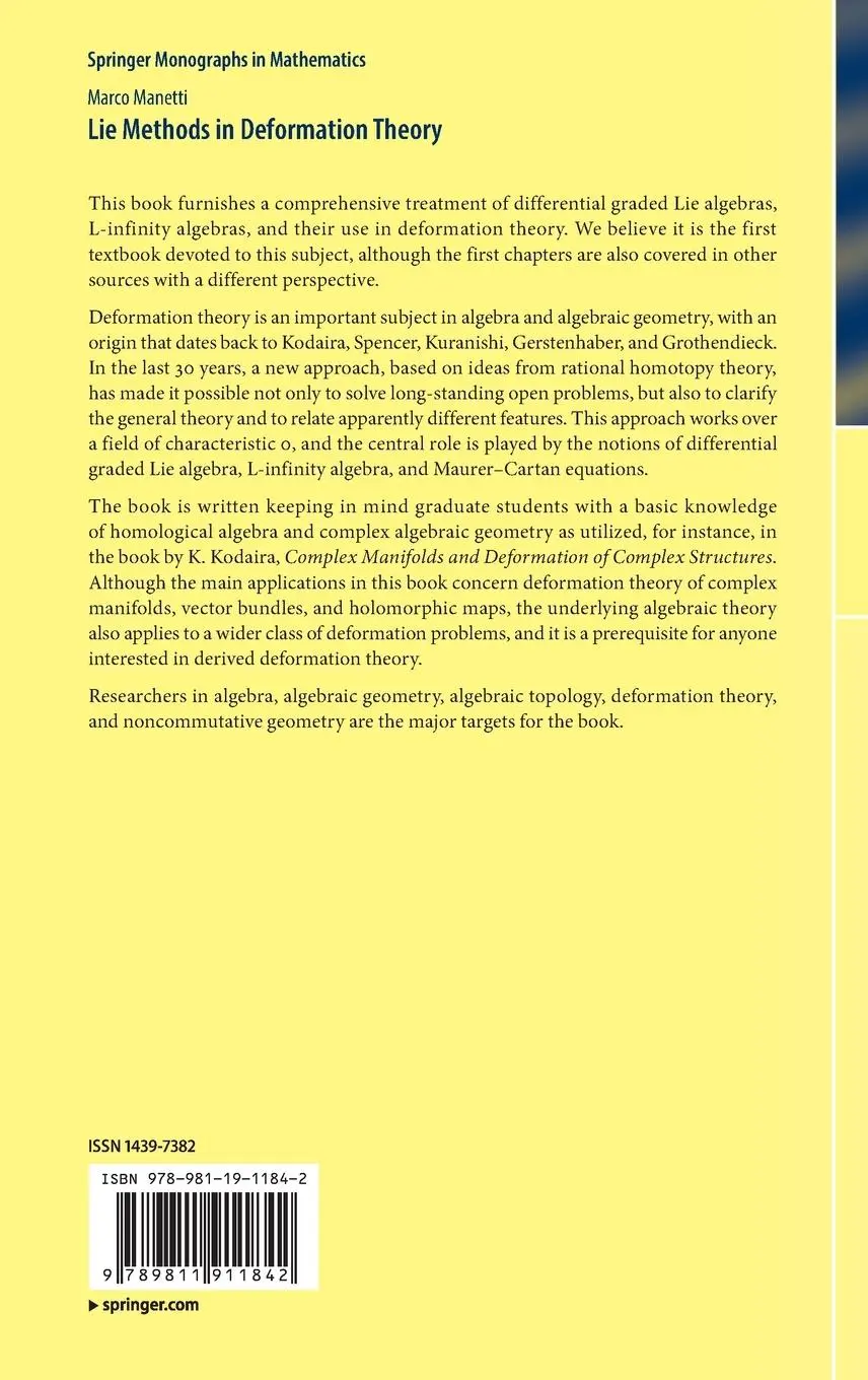 Rückseite: 9789811911842 | Lie Methods in Deformation Theory | Marco Manetti | Buch | xii | 2022