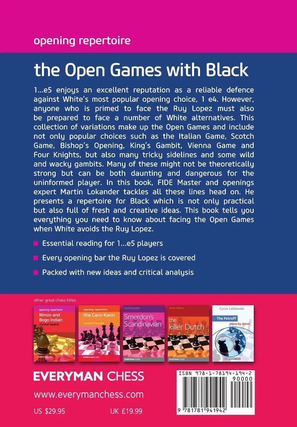 Rückseite: 9781781941942 | Opening Repertoire | Open Games with Black | Martin Lokander | Buch