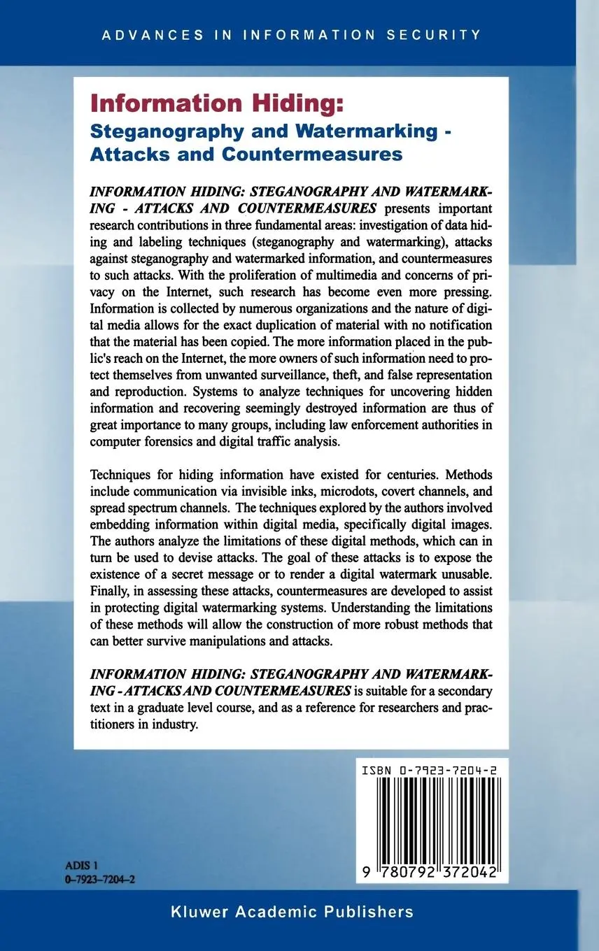 Rückseite: 9780792372042 | Information Hiding: Steganography and Watermarking-Attacks and...
