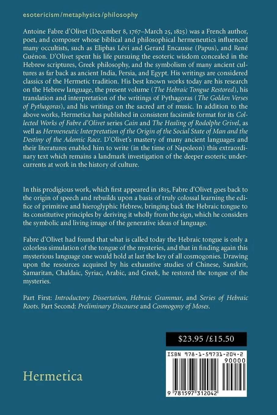 Rückseite: 9781597312042 | The Hebraic Tongue Restored | Part First | Antoine Fabre D'Olivet