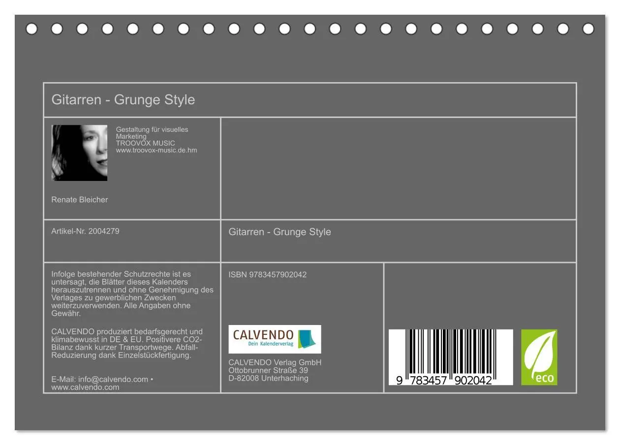 Bild: 9783457902042 | Gitarren - Grunge Style (Tischkalender 2026 DIN A5 quer), CALVENDO...