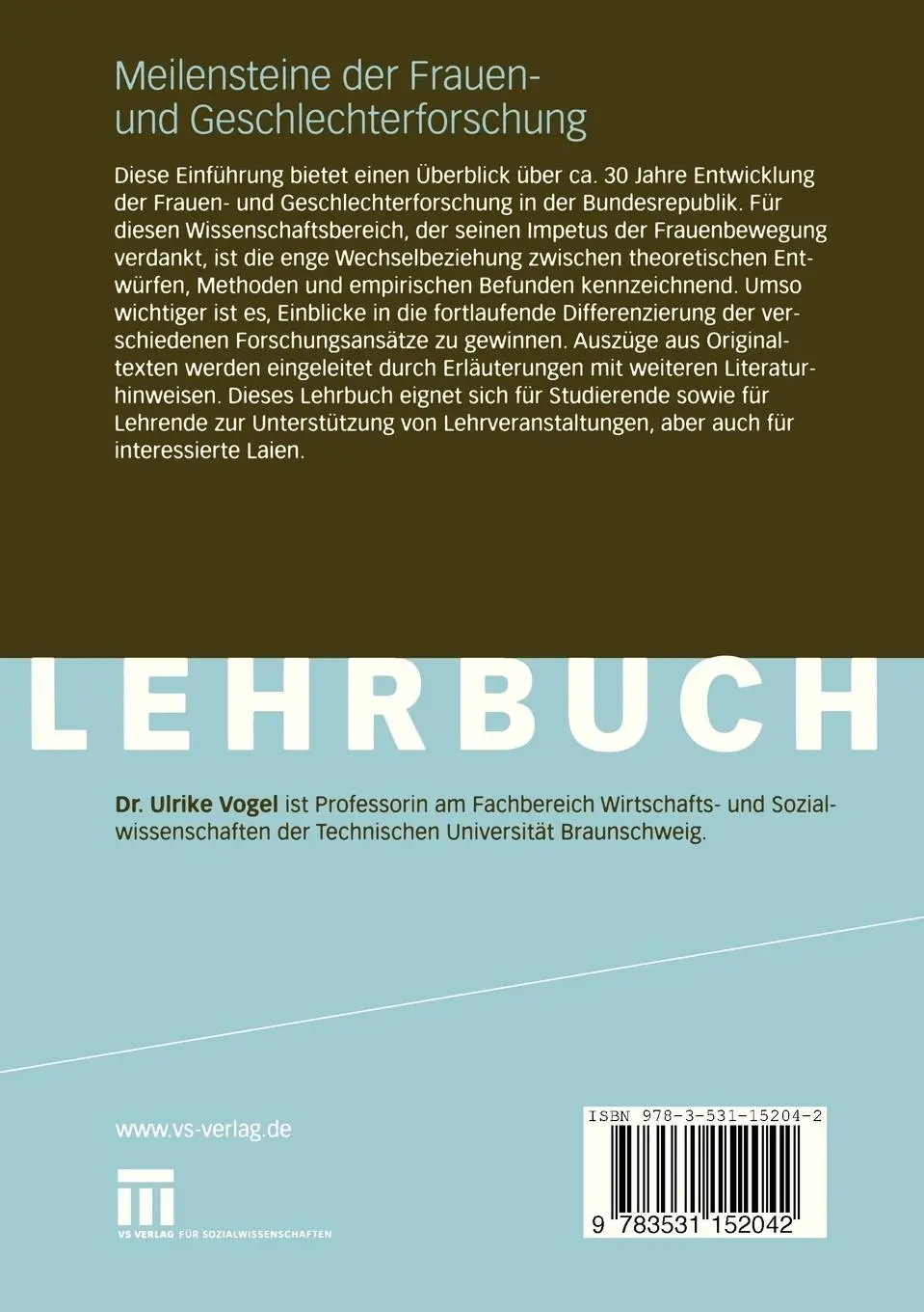 Rückseite: 9783531152042 | Meilensteine der Frauen- und Geschlechterforschung | Ulrike Vogel