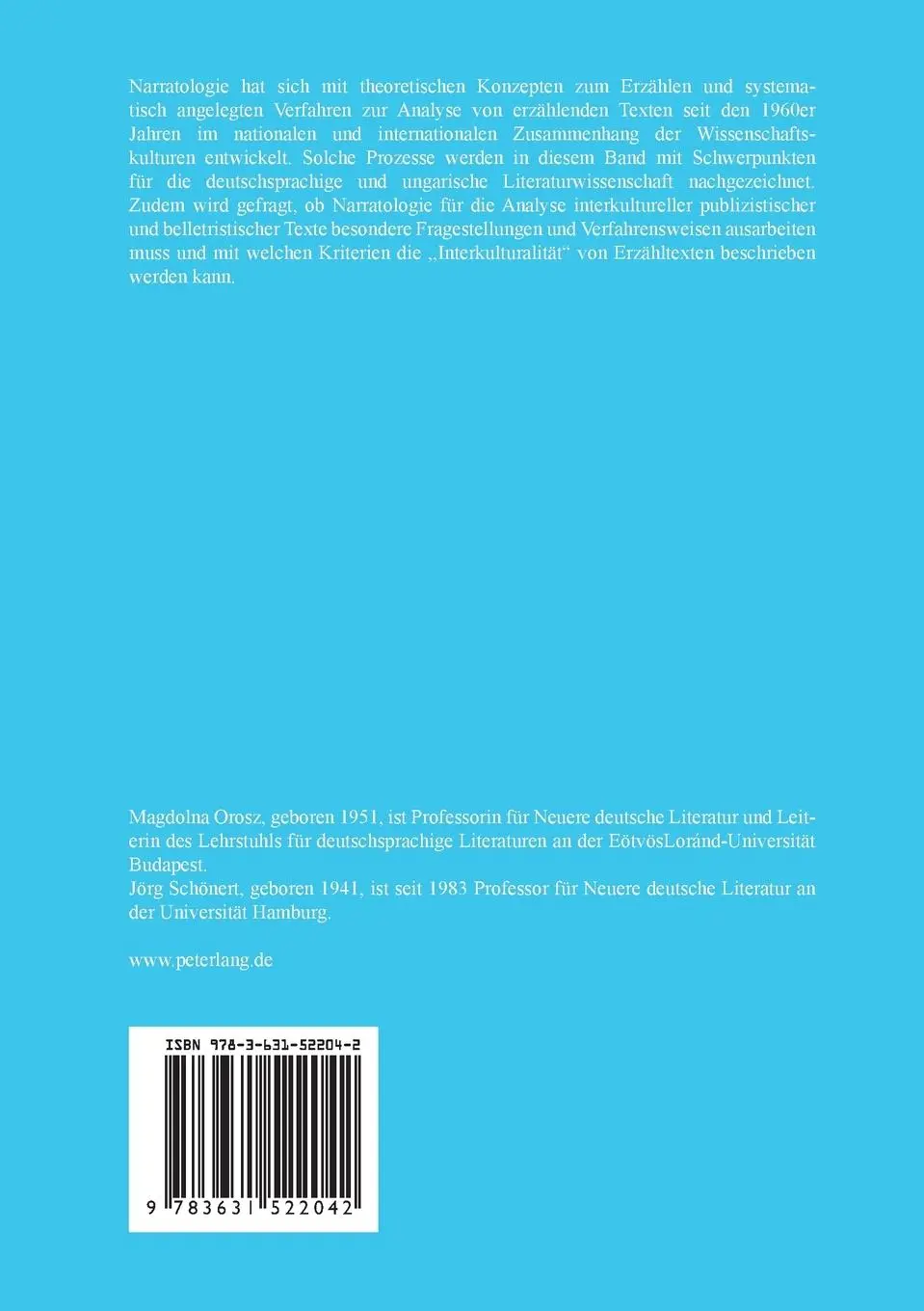 Rückseite: 9783631522042 | Narratologie interkulturell: Entwicklungen - Theorien | Orosz (u. a.)