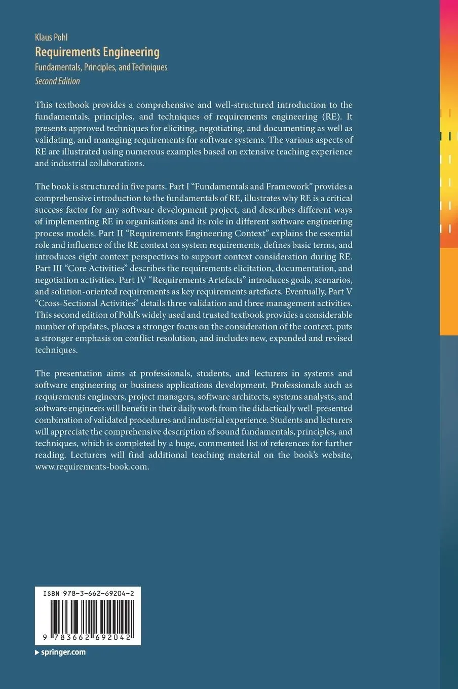 Rückseite: 9783662692042 | Requirements Engineering | Fundamentals, Principles, and Techniques