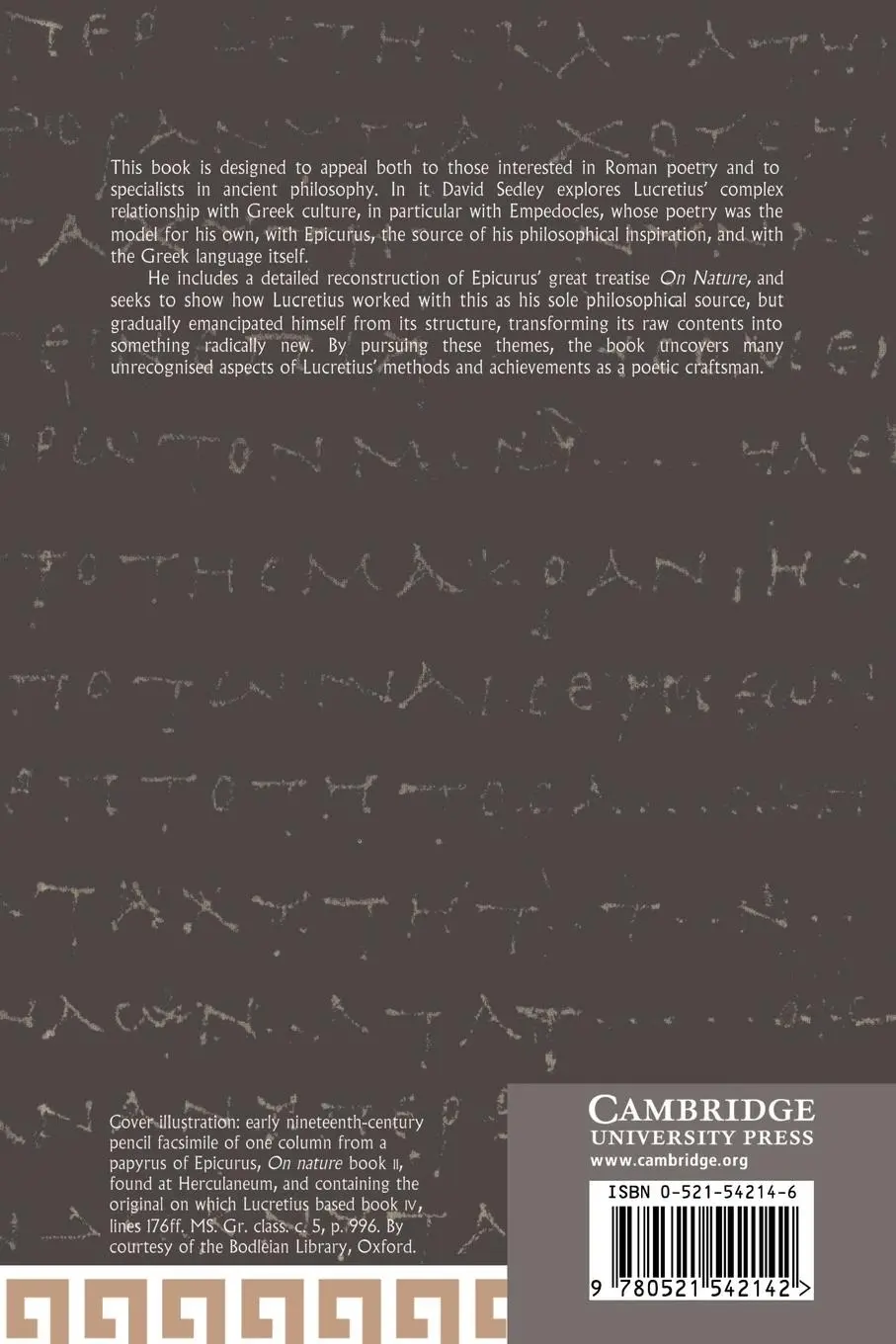 Rückseite: 9780521542142 | Lucretius and the Transformation of Greek Wisdom | Sedley (u. a.)