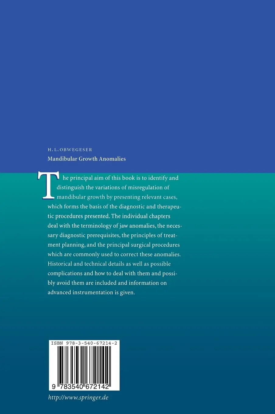 Rückseite: 9783540672142 | Mandibular Growth Anomalies | Hugo L. Obwegeser | Buch | Englisch
