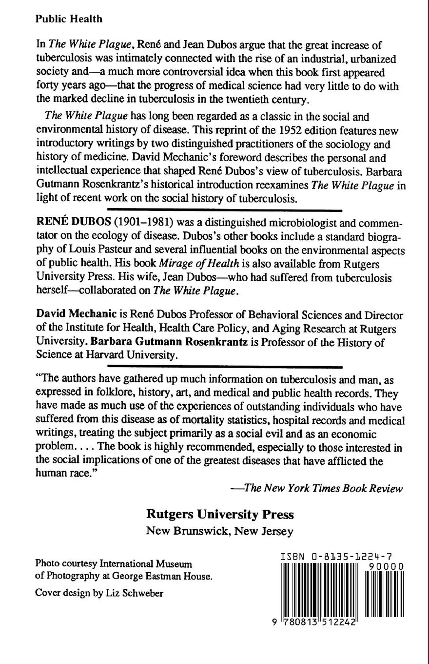 Rückseite: 9780813512242 | The White Plague | Tuberculosis, Man, and Society | Jean Dubos | Buch