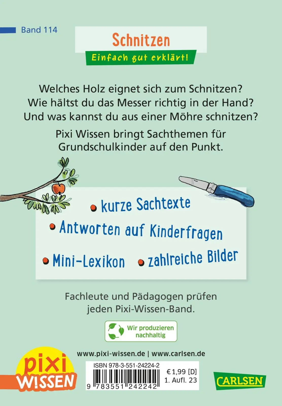 Rückseite: 9783551242242 | Pixi Wissen 114: Schnitzen | Linda Hartwig | Taschenbuch | Pixi Wissen