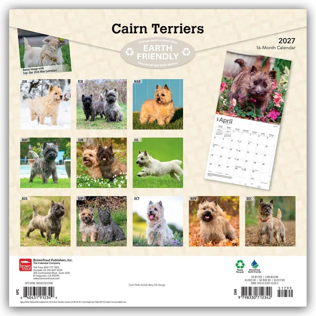 Rückseite: 9798330712342 | Cairn Terriers 2027 - 16-Monatskalender | Browntrout Publishers | 2027