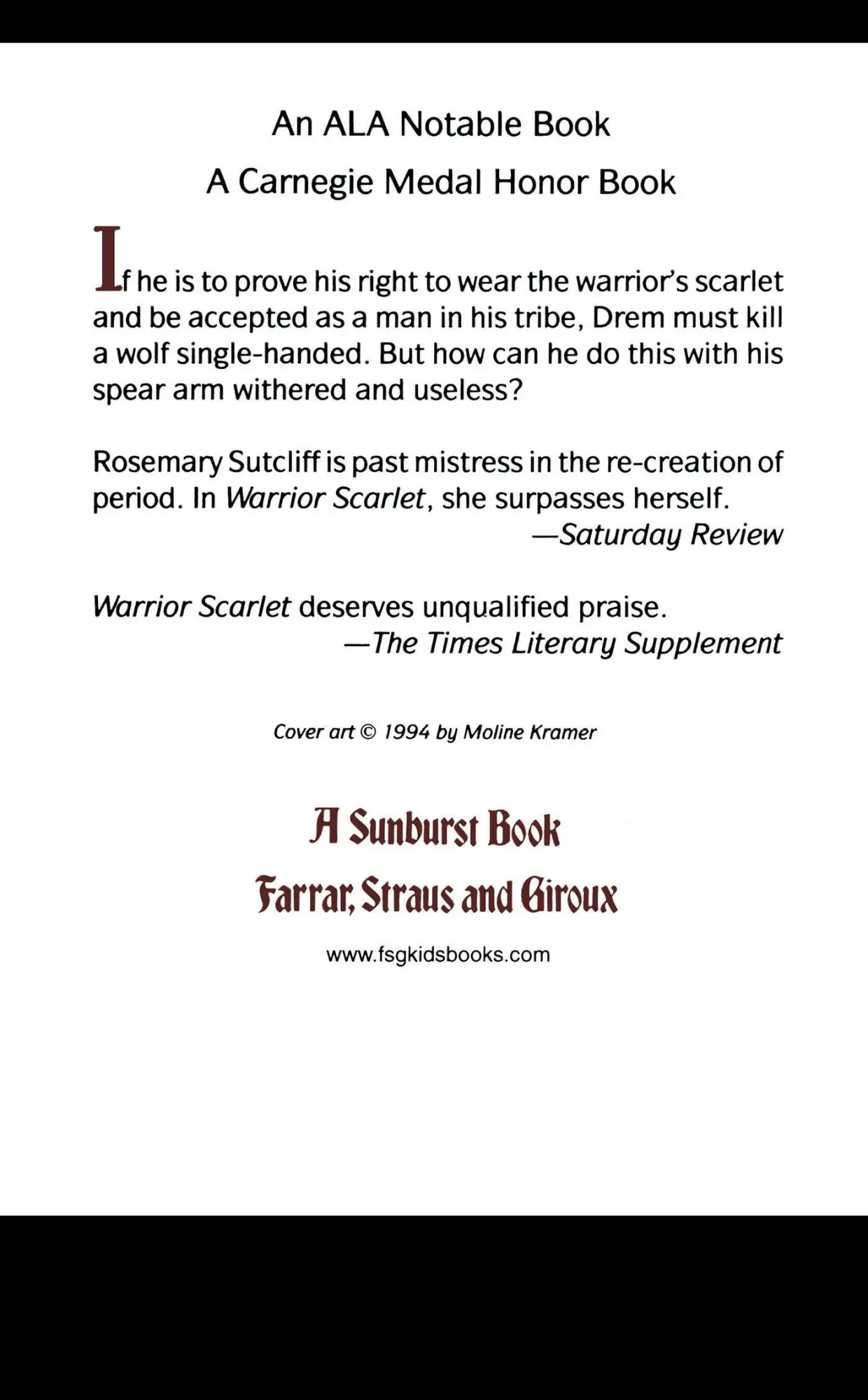 Rückseite: 9780374482442 | Warrior Scarlet | Rosemary Sutcliff | Taschenbuch | Englisch | 1994