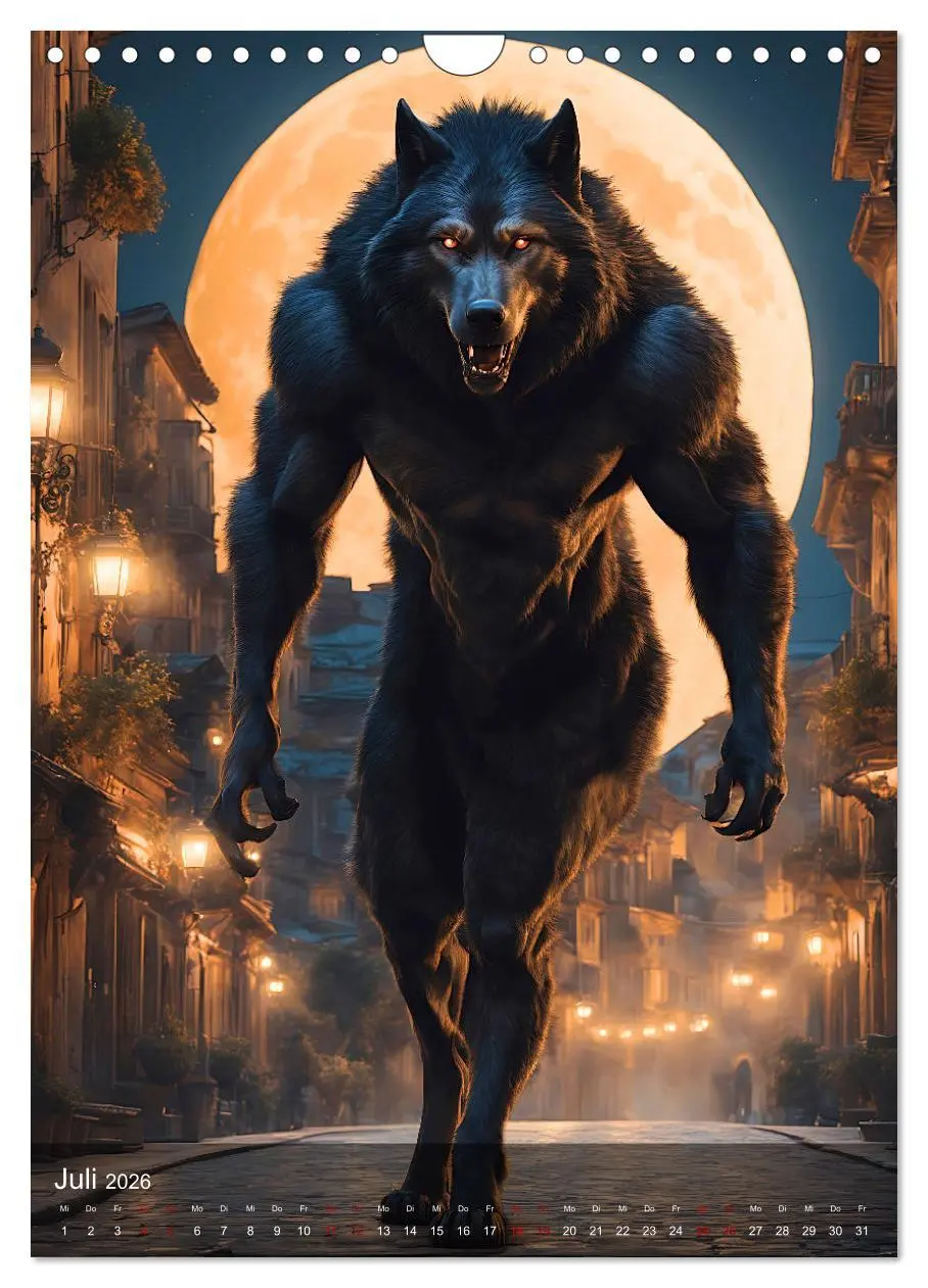 Bild: 9783516292442 | Werwölfe - mystischer Mond (Wandkalender 2026 DIN A4 hoch),...