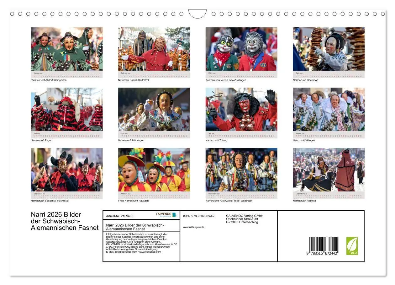 Bild: 9783516672442 | Narri 2026 Bilder der Schwäbisch-Alemannischen Fasnet (Wandkalender...