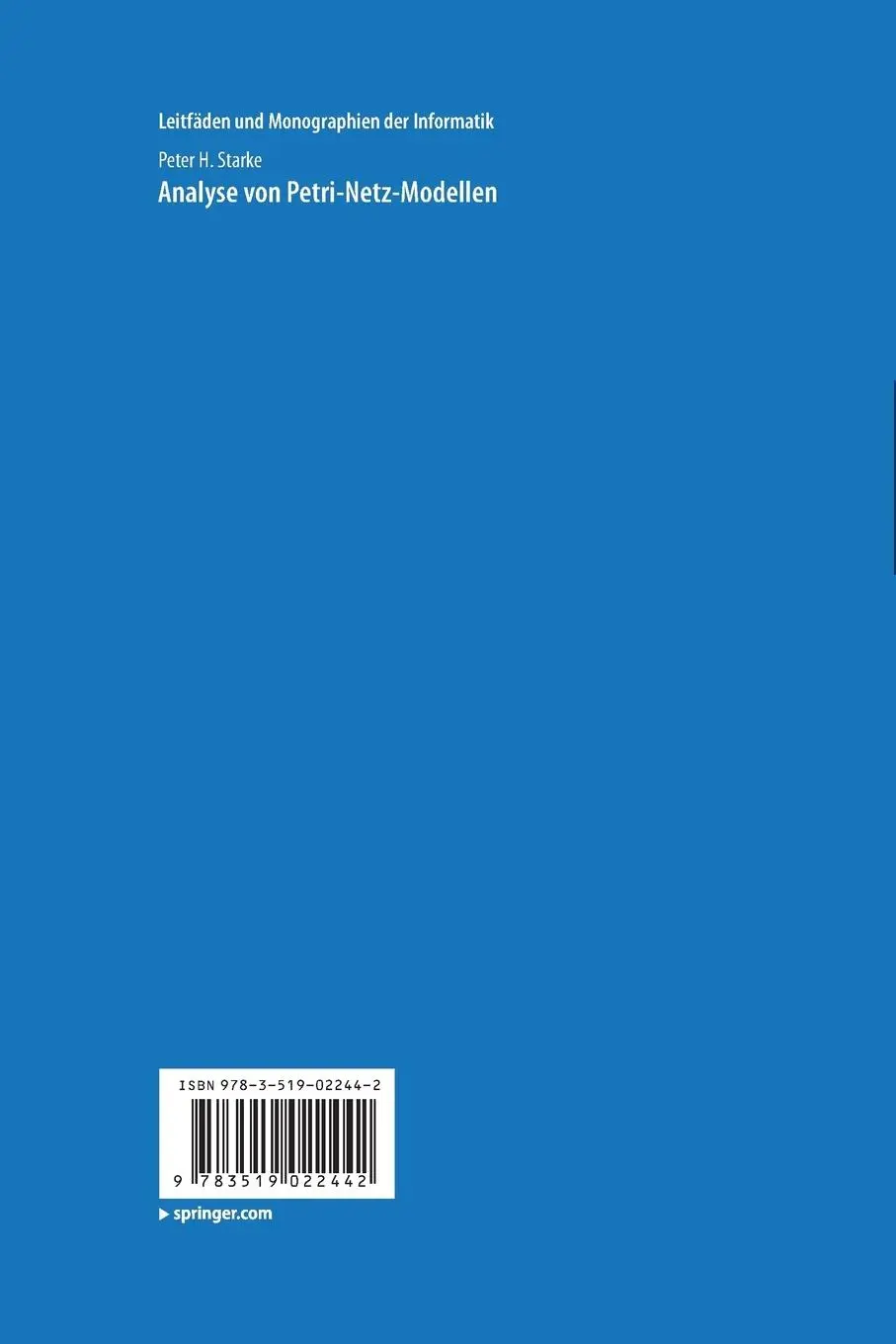 Rückseite: 9783519022442 | Analyse von Petri-Netz-Modellen | Peter H. Starke | Taschenbuch | 1990