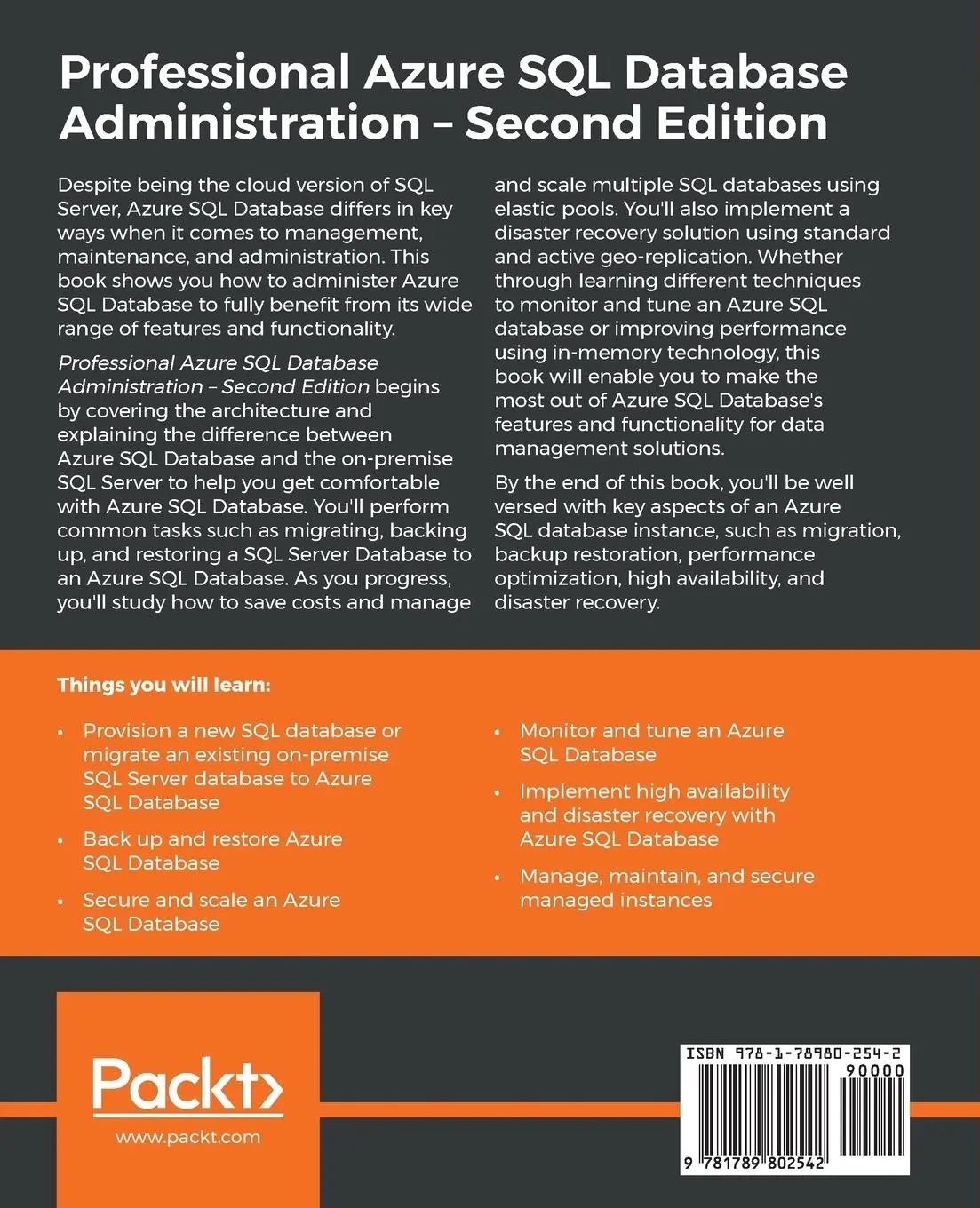Rückseite: 9781789802542 | Professional Azure SQL Database Administration - Second Edition | Buch