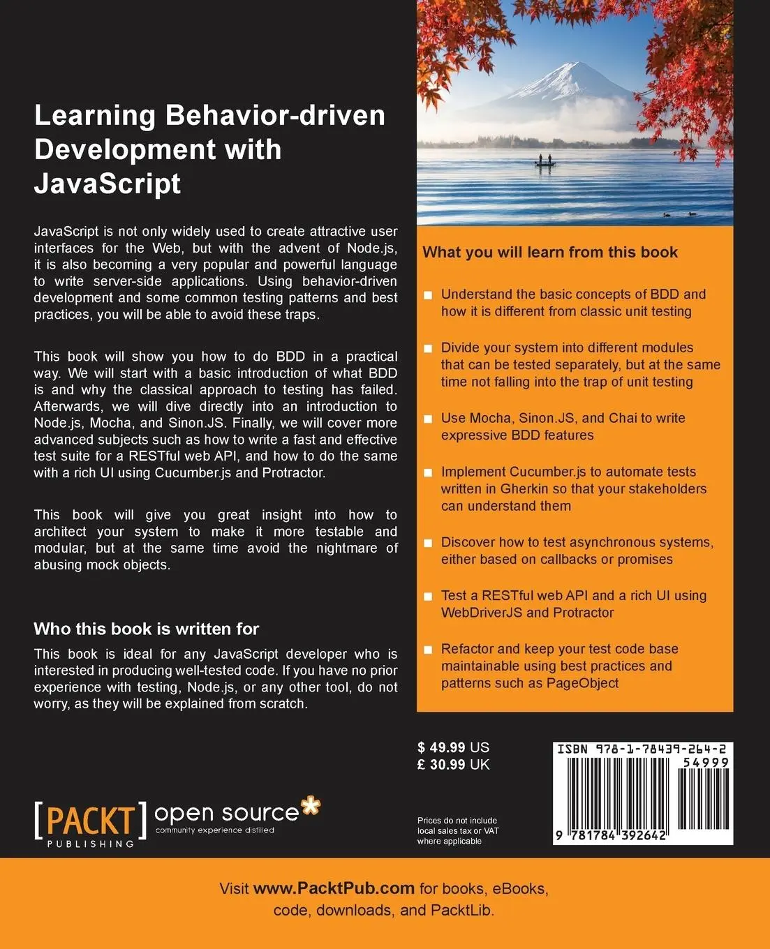 Rückseite: 9781784392642 | Learning Behavior-driven Development with JavaScript | Amodeo Enrique