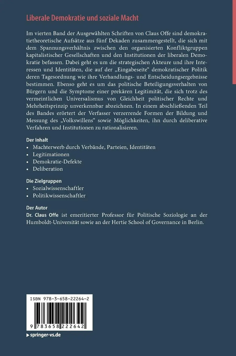 Rückseite: 9783658222642 | Liberale Demokratie und soziale Macht | Demokratietheoretische Studien