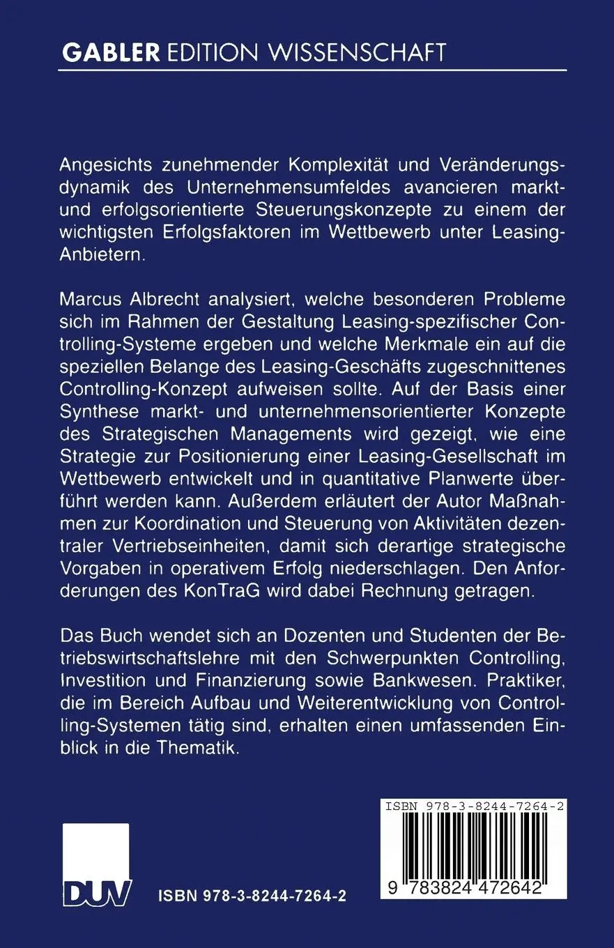 Rückseite: 9783824472642 | Controlling als markt- und erfolgsorientiertes Steuerungskonzept...
