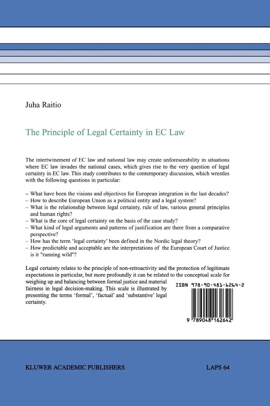 Rückseite: 9789048162642 | The Principle of Legal Certainty in EC Law | J. Raitio | Taschenbuch