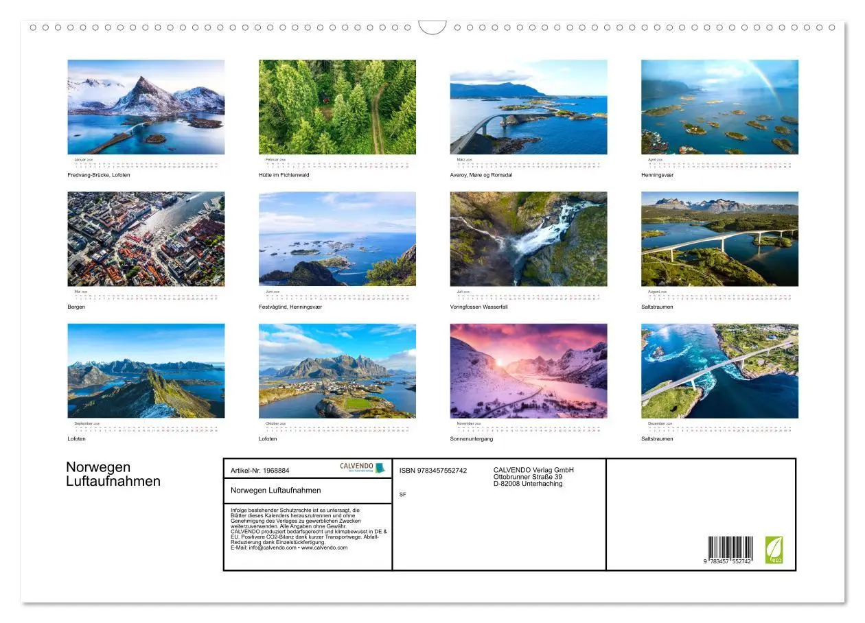 Bild: 9783457552742 | Norwegen Luftaufnahmen (Wandkalender 2026 DIN A2 quer), CALVENDO...