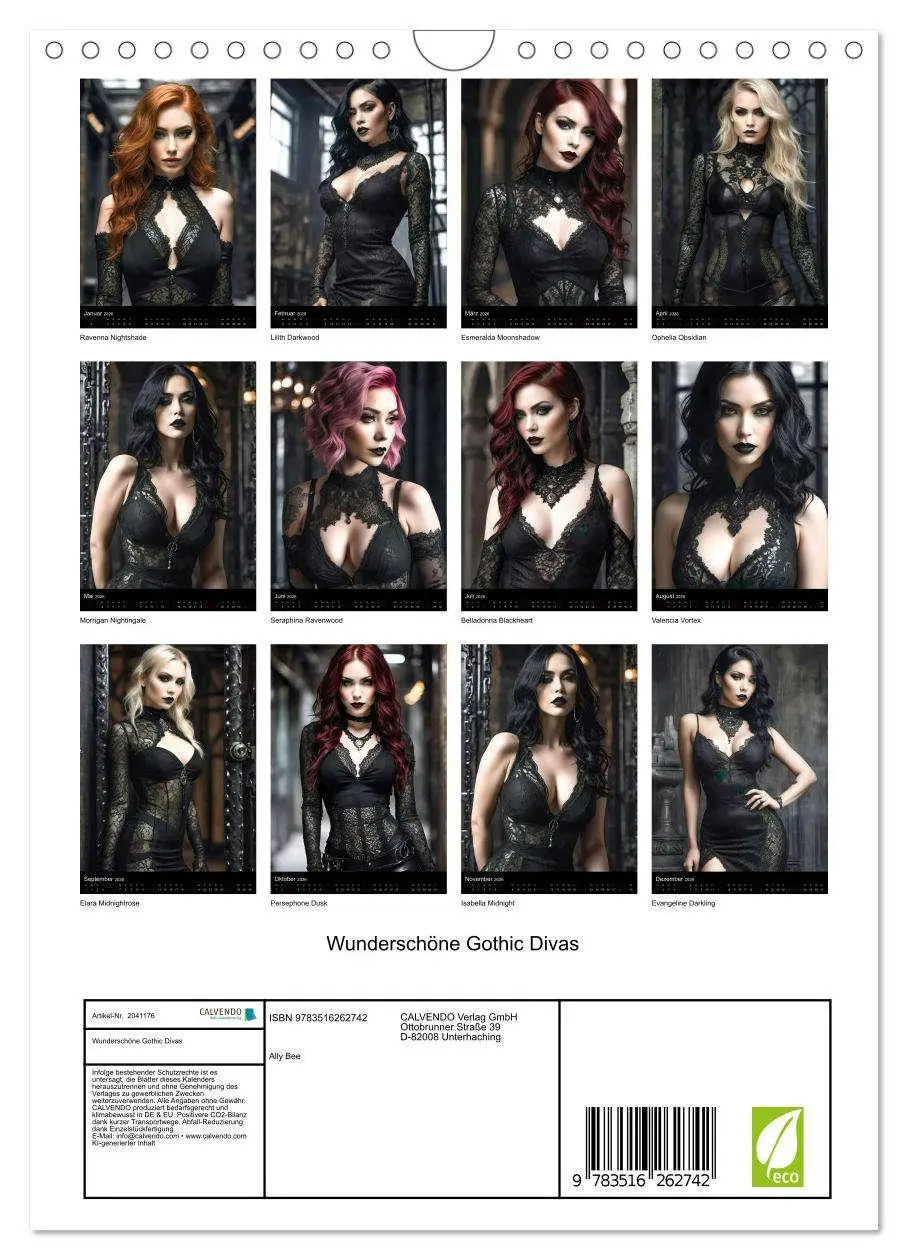 Bild: 9783516262742 | Wunderschöne Gothic Divas (Wandkalender 2026 DIN A4 hoch), CALVENDO...
