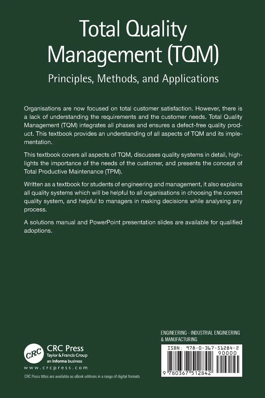 Rückseite: 9780367512842 | Total Quality Management (TQM) | Principles, Methods, and Applications