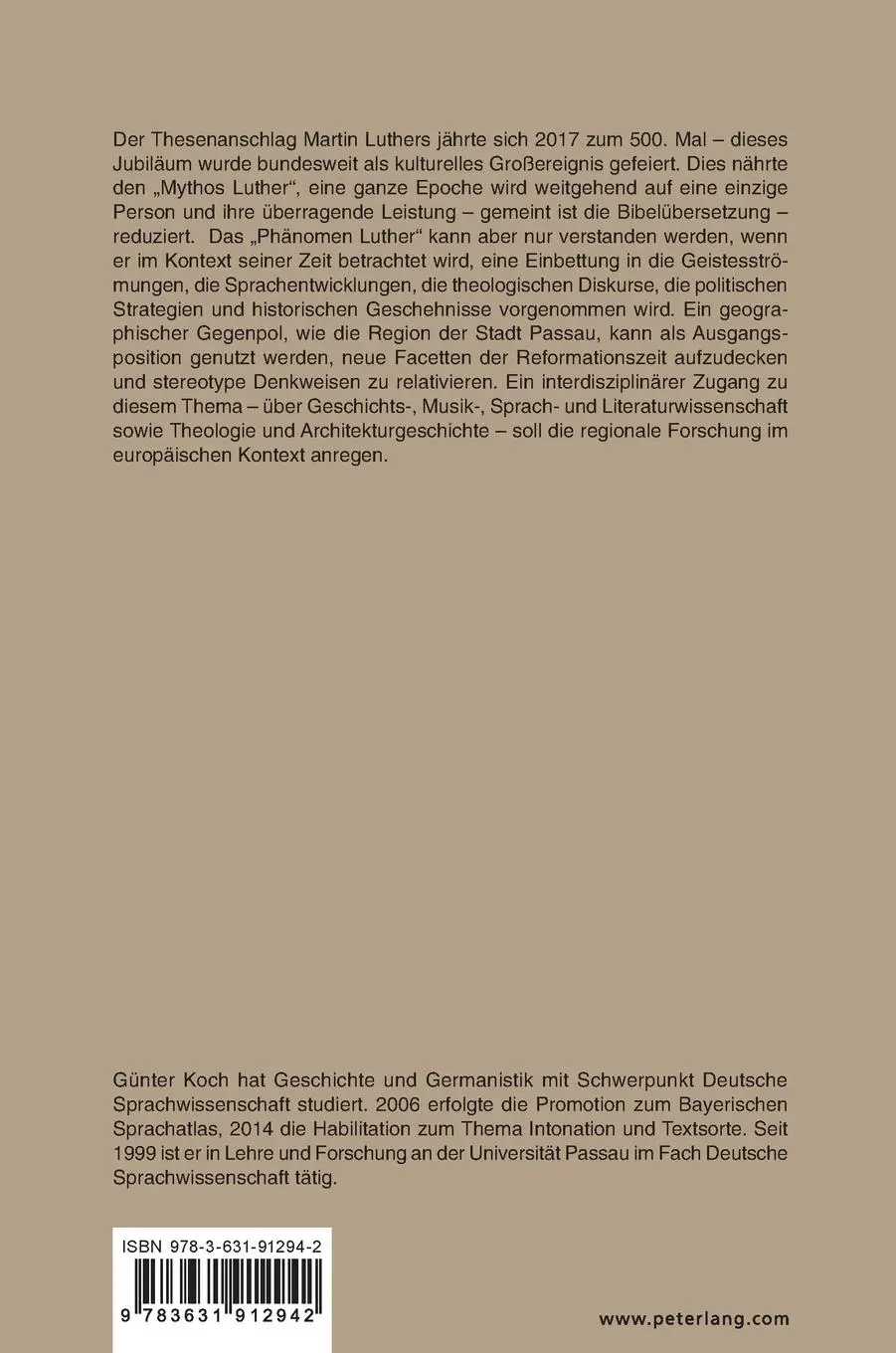 Rückseite: 9783631912942 | Der Raum Passau zur Reformationszeit | Günter Koch | Buch | Deutsch