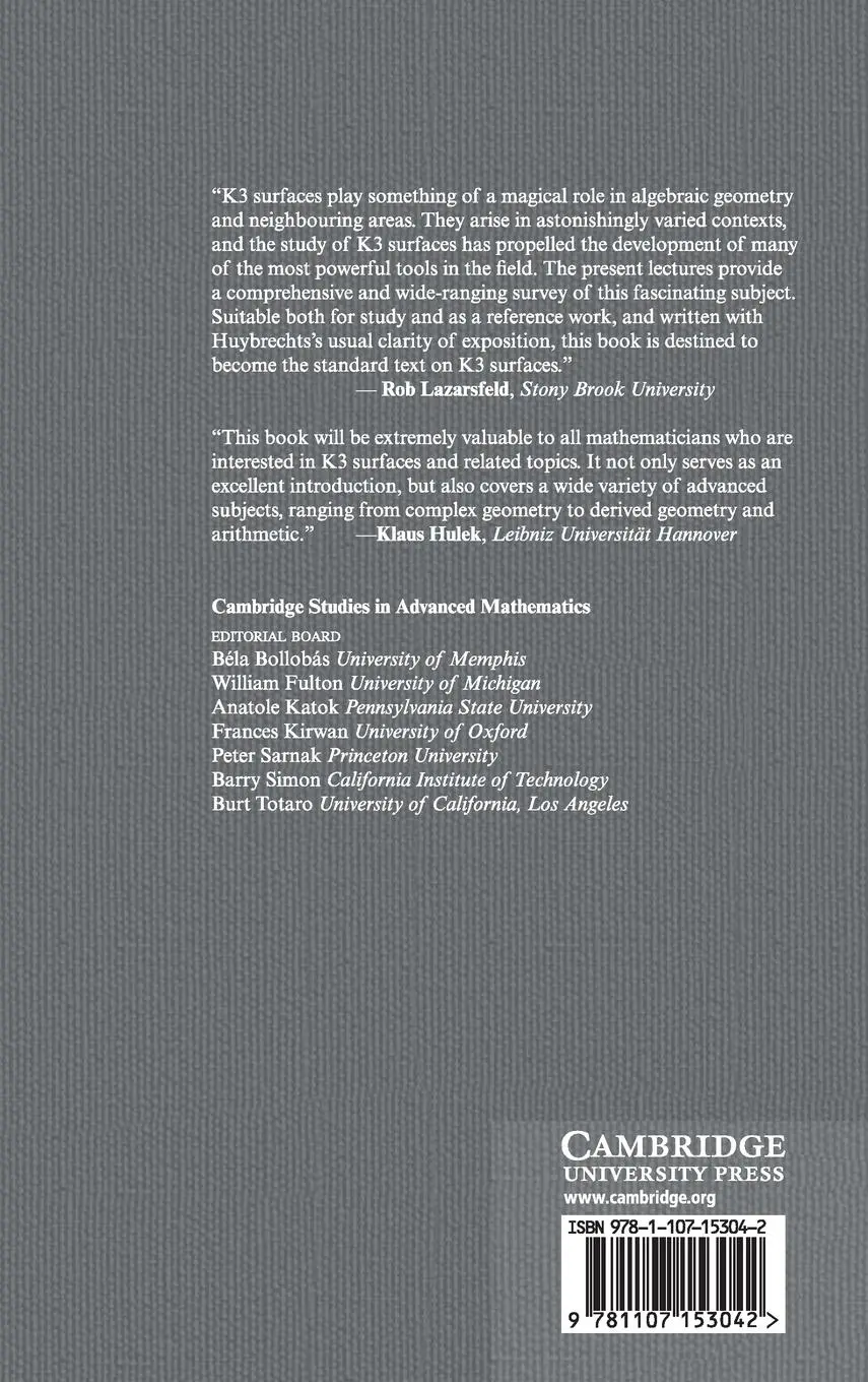 Rückseite: 9781107153042 | Lectures on K3 Surfaces | Daniel Huybrechts | Buch | Englisch | 2018