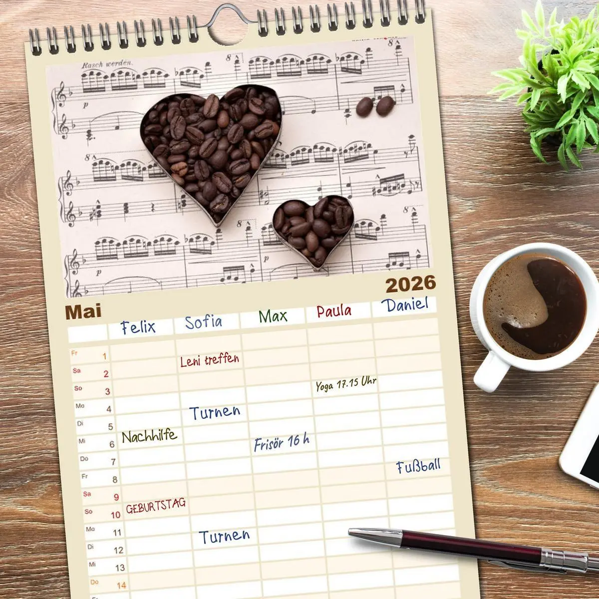 Bild: 9783516513042 | Familienplaner 2026 - Kaffee &amp; Schokolade mit 5 Spalten...