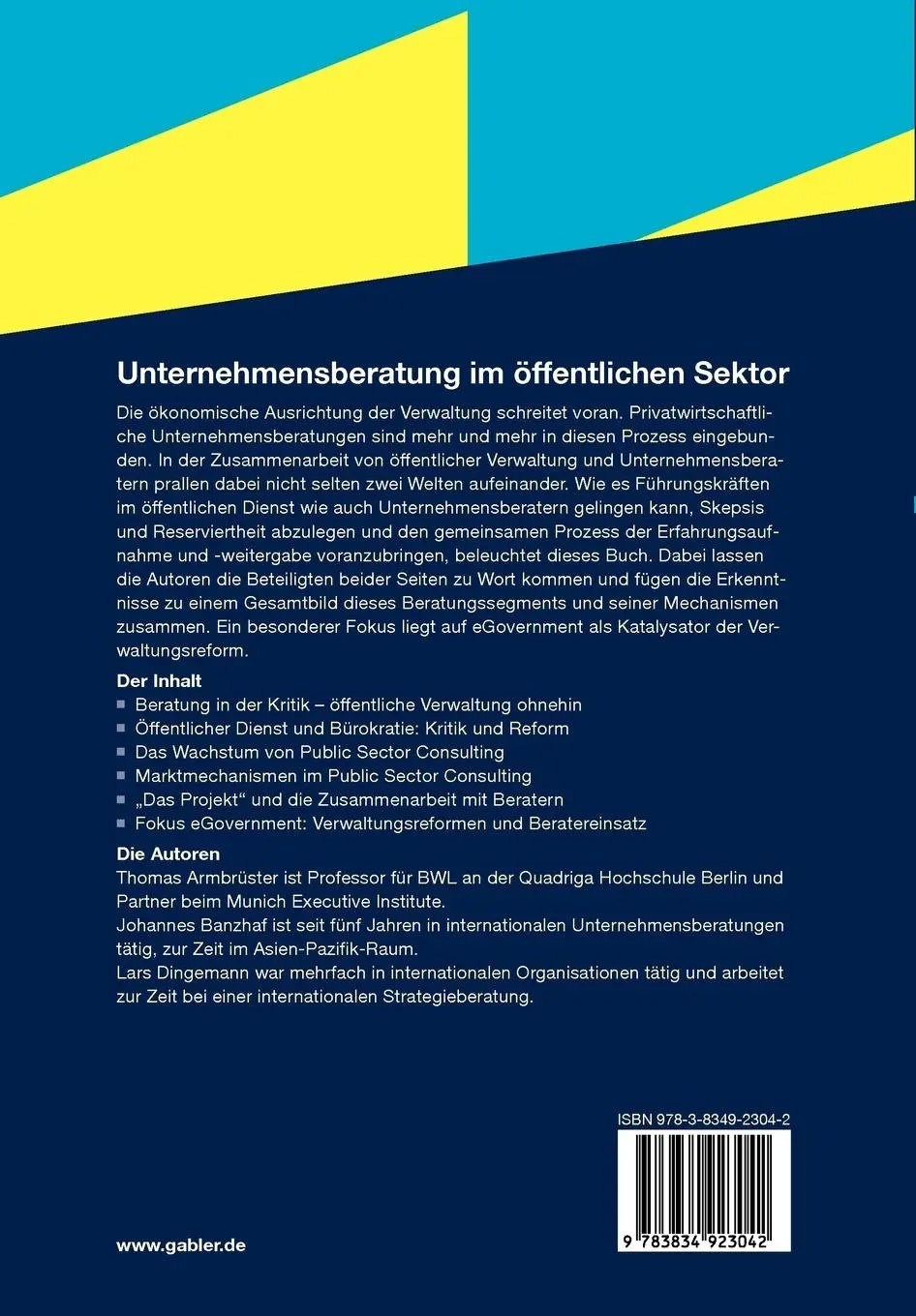Rückseite: 9783834923042 | Unternehmensberatung im öffentlichen Sektor | Armbrüster (u. a.)
